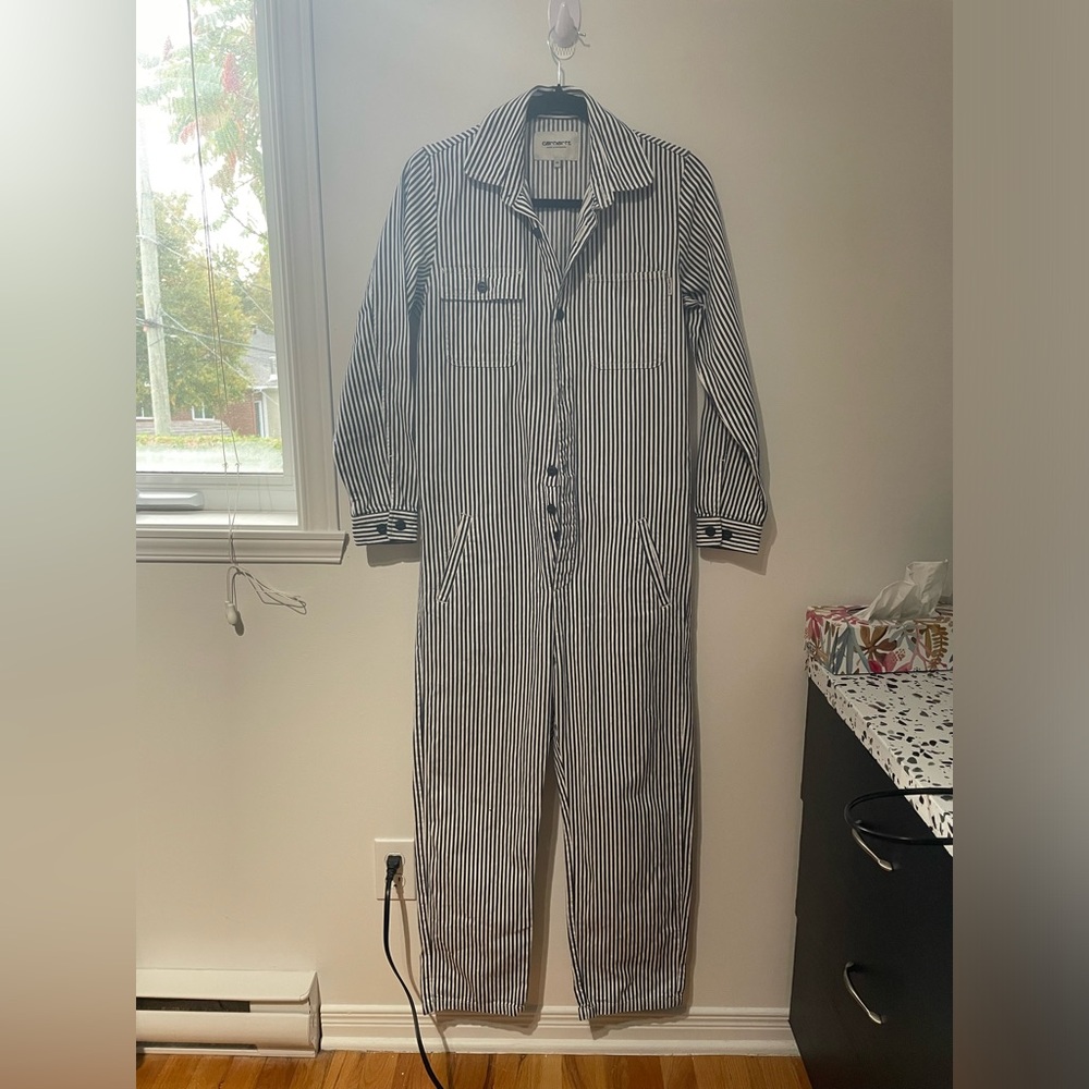 Carhartt Black and White Striped Jumpsuit